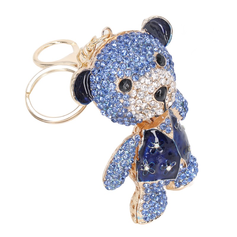Bear Keychain Electroplate Long Bright Rhinestones Bear Keychain with Hook