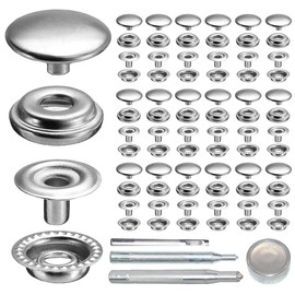18Sets 15mm Stainless Steel Fastener Snap Press Stud Button with Punching Tools Kits for Coats Bags Leathers Marine Boat Canvas Silver Line 24 Silver