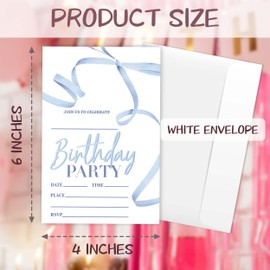 Eronm Blue Bow Birthday Party Invitations- 20 Pack Girls Birthday Invite with Envelopes- Cute Birthday Party Invitation Cards for Kids- Party Decorations Supplies (4''x6'')-A06