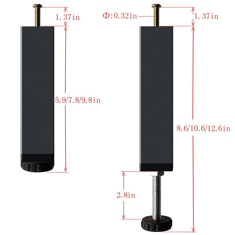 KUSRUP Metal Adjustable Height Bed Furniture Foot Legs Heavy Duty