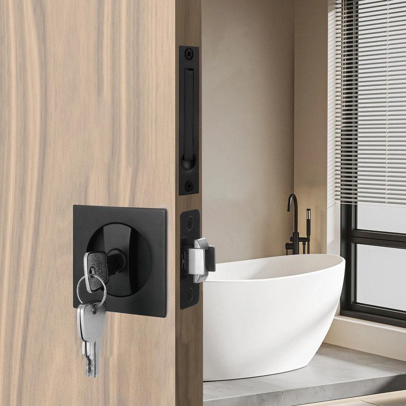 Malimali Pocket Door Lock with Key and Edge Pull Set,