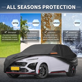 X AUTOHAUX Car Cover Outdoor Waterproof Sun Rain Snow Hail Protection with Left Side Door Zipper 210D-PU for Hyundai Kona