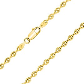 PLANETYS - Coffee Bean Chain Necklace 925 Sterling Silver 18K Gold-Plated Chain - Necklace - 2.5 mm Wide Various Lengths 40-45-50-55-60-65-70 cm, Sterling Silver