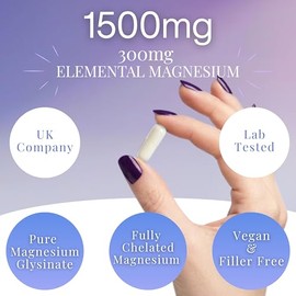 Magnesium Glycinate 1500mg – 300mg Elemental Magnesium – Up to 4 Month Supply - 120 Vegan Capsules – Pure Magnesium Bisglycinate, Fully Reacted, Chelated & High Absorption – No Fillers