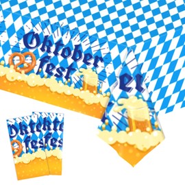 Pack of 2 Oktoberfest Tablecloth, 137 x 274 cm, Blue, White, Bavaria, Diamond, Oktoberfest Party Tablecloth, Plastic Waterproof Tablecloth for Oktoberfest, German Party, Birthday Party Decorations