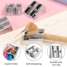 AMSGANK 4 PCS Pencil Sharpener, Metal Pencil Sharpener with 2 Holes Manual Carpenters Crayon Makeup Lip Eyeliner Pencil Sharpeners for Home School Office Stationery