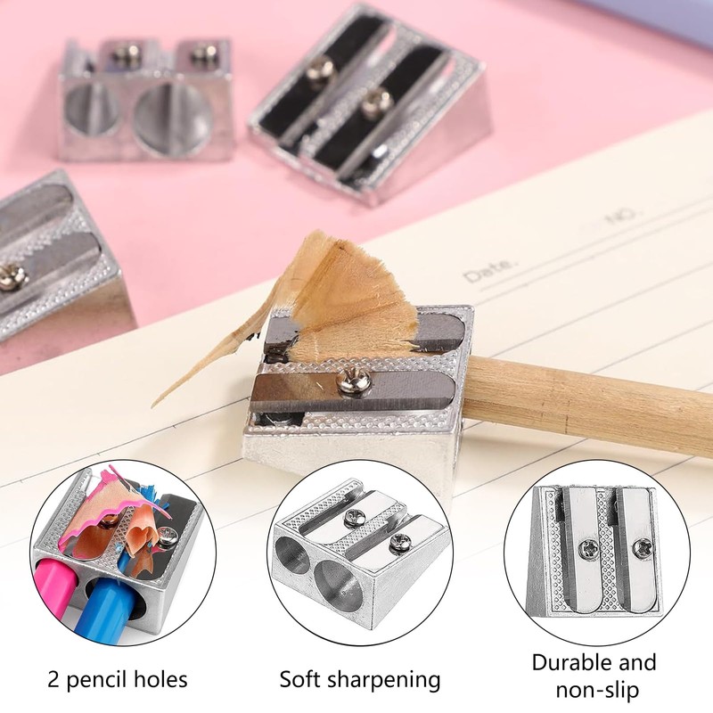 AMSGANK 4 PCS Pencil Sharpener, Metal Pencil Sharpener with 2