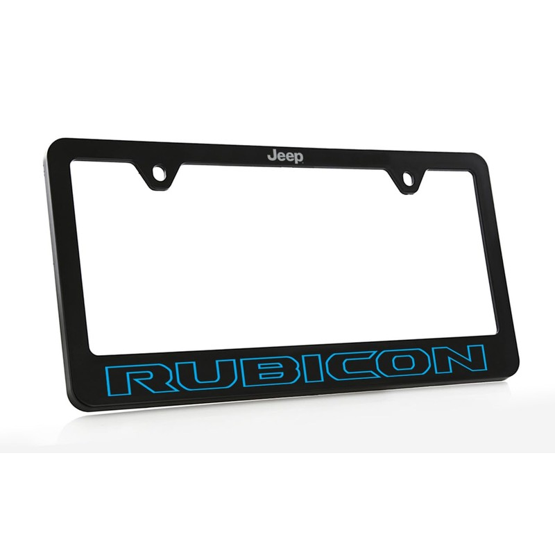 Jeep Rubicon UV Printed Black Plastic License Plate Frame (Blue