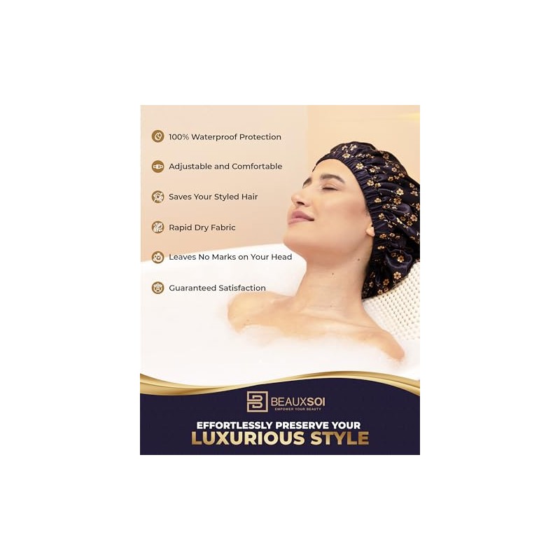 Beauxsoi Gorros Ducha Lujo Mujer Reutilizables Impermeables Forro Satén Ajustables