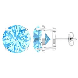 Belinda Jewelz arete de piedra natal de regalo para mujer, aretes de tuerca de plata de ley 925, piedras preciosas redondas finas, 6 mm, forma única, circonitas cúbicas, solitarias, rodio, accesorio de joyería elegante, Gema, Circonia cúbica