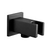 ENKI, O07, Square Shower Outlet Elbow with Holder, Brass Black