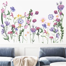 WOHAHA Flower Wall Decals Colorful Flowers Wall Stickers Peel and Stick Removable Green Plants Leaves Wall Art Sticker Decals for TV Background Girls Bedroom Living Room