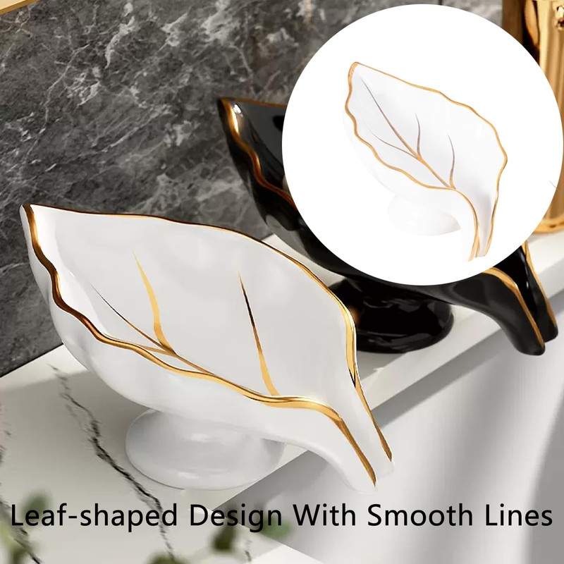 Ceramic Leaf Soap Dish, Soap Dish with Drain, Leaf Soap