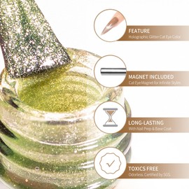 MAYCHAO 15ML Clear Cat Eye Gel Nail Polish 1Pc Silk Clear Cat Eye Gel Polish with Magnet Soak off Holographic Magnetic Nail Polish for Nail Art Manicure Salon DIY at Home, 0.5 OZ