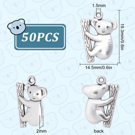 SUNNYCLUE 1 Box 50Pcs Bear Charms Koala Bear Charm Silver Koala Charms Bulk Tibetan Alloy Zoo Animal Charm for Jewelry Making Charms Supplies DIY Craft Necklace Bracelet Earring Women Beginners Adult