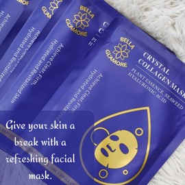 Bella Glamore Mascarilla Facial De Belleza Con Colágeno Cristalino, Mascarilla De Spa Facial, Esencia Vegetal, Algas Marinas, Ácido Hialurónico,...   