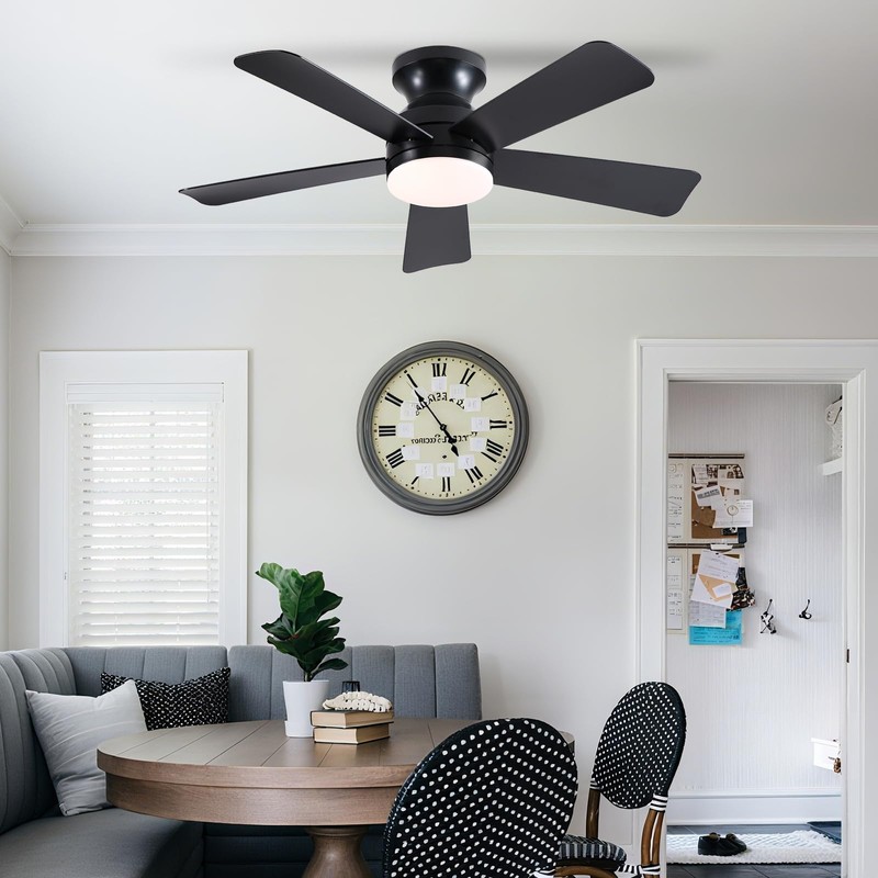 41 inch Ceiling Fans with Lights, Black Flush Mount Ceiling