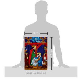 Stained Glass Nativity Garden Flag - Set Wall Hanger Winter Three King Religious Holy Family Season Wintertime Christian - House Decoration Banner Small Yard Gift Double-Sided Made in USA 13 X 18.5