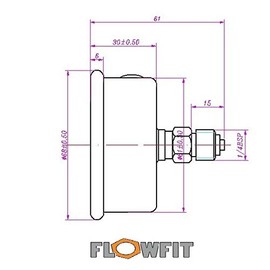 Flowfit Hydraulic Pressure Gauge, Glycerine Filled, 63mm Dial Size, 1/4" Rear Entry (0-1500 PSI (100 Bar))