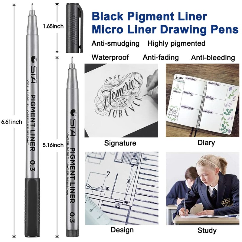 Cdycam Fineliner Pens, Set of 9 Black Fineliner Ink Pen
