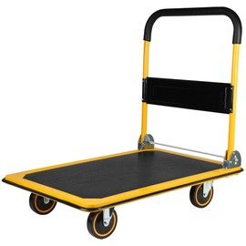 Foldable Push Cart Dolly Moving Platform Truck with Wheels Heavy Duty Space Saving Collapsible Swivel Push Handle Flat Bed Wagon 660lb Capacity,Easy Storage,Yellow