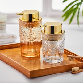 LEICURACE Foaming Hand Soap Dispenser, Glass Toothbrush Holder, Refillable Liquid Lotion Dispenser (S-Clear-Foaming)