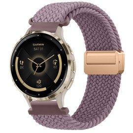 Magnetic Braided Watch Band Compatible with Garmin Venu 3S / Vivoactive 4S / Venu 2S / Vivomove 3S, 18mm Replacement Wristband Strap for Garmin Forerunner 255s/265S Smart Watch (Smoke Violet)