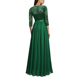 MISSMAY Women's Vintage Floral Lace V Neck Evening Bridesmaid Formal Long Dress (Large, Dark Green)