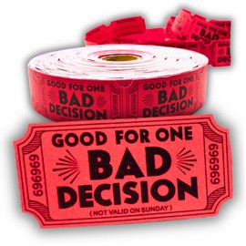 Bad Decision Tickets – Funny Gag Gift & Party Icebreaker | 1000 Red Raffle-Style Joke Tickets | Hilarious Bar Game, Party Favor, Bachelor Parties, Pranks, Stocking Stuffer, White Elephant Gift