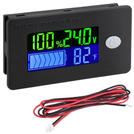 DROK 24V Battery Meter, 10-100V Voltage Battery Capacity Fahrenheit Temperature Monitor Power Percentage Indicator for Car Marine