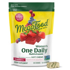 MegaFood Multivitamin for Women, One Daily Multivitamins, Soft Chews with Folate, Methylated B12, Vitamin B6, Biotin, Vitamin D3, C & A - Mixed Berry Flavor - Vegetarian, Non-GMO - 30 Chews