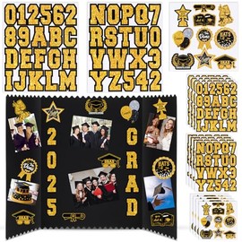 Glenmal 14 Sheets Graduation Photo Display Board Sticker Class of 2025 Photo Display Stickers Accessories for 2025 Grad Party Display Picture College Board Photo Frames Decor (Black Gold)