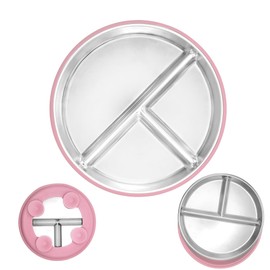 Stainless Steel Baby Plates with Suction,Kids Plates Non Toxic BPA Free Non-Slip Unbreakable Snack Lunch Plate for Toddler 1-3,Removable Silicone Shell