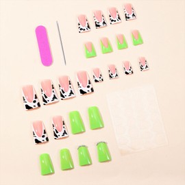 Tyuimhx Green Duck False Nails With Rhinestones Designs Press on Milk Pattern Wide French Tip Fake Nail Full Cover Duck Nail Tip Acrylic Stick on Nails for Women