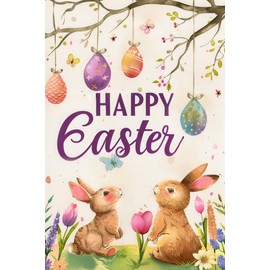 BlissYard Happy Easter Bunny Garden Flag 12x18 Inch Double Sided Easter Yard Flag Spring Vintage Bunny Egg Butterfly Decorative Outdoor Yard Lawn Home Decorations Farmhouse Spring Holiday Flag Banner
