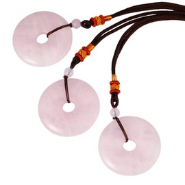 Nupuyai Rose Quartz Round Crystal Stone Donut Pendant Necklace for Women, Lucky Coin Healing Stone Pendant with Adjustable Cord
