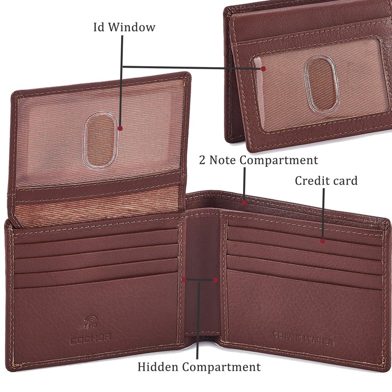 COCHOA Men's Real Leather RFID Blocking Stylish Bifold Wallet with