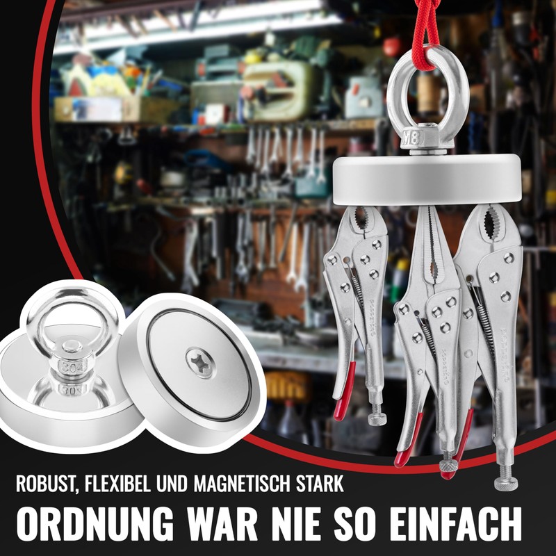 Poppstar Neodymium Eyelet Magnet (Hold Force 160 kg, Diameter 60