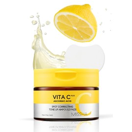 MISSHA Vita C Tone Up Ampoule Toner Pads (80 pads) Exfoliating, Spot Treatment Pads with Vitamin C, Hyaluronic Acid, Collagen, Hydrating