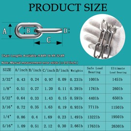 304 Stainless Steel Chain Twours Metal Small Light Chain Heavy Duty Weight Chain for Flower Pots Camping Sandbags Hanging Swings Vehicle Traction (5/32"(4mm)-9.84ft)