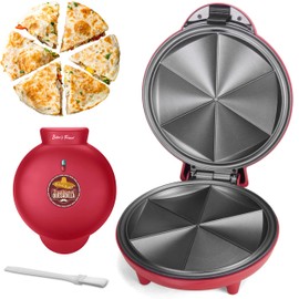 Baker's Friend Electric Quesadilla Maker with Extra Stuffing Design, 9.5 Inch with Easy Slice 6 Wedge, Non Stick Surface, Non-Slip Feet, Grilled Cheese Maker Machine, Red