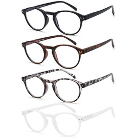 EYEURL 4-Pack Round Reading Glasses for Women Men Neck Hanging Blue Light Blocking Eyeglasses Retro Round Computer Glasses With Spring Hinges TR90 Lightweight Readers for Women,1.25