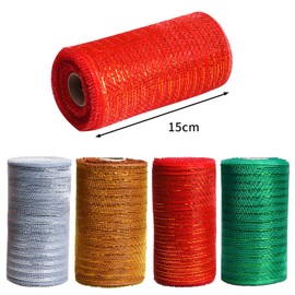 AOVNA 4 Rolls 6 Inch x 10 Yards Christmas Poly Mesh Ribbon Deco Mesh Rolls Metallic Foil Deco Poly Ribbon Rolls Crafts Supplies for Wreath Making Xmas DIY