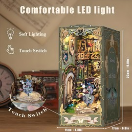 DIY Book Nook Kit - Bookend Diorama with LED - 3D Wooden Puzzle DIY Miniature House Kits - Bookshelf Insert Decor - Booknook Dollhouse Crafts Hobbies Gifts for Adults