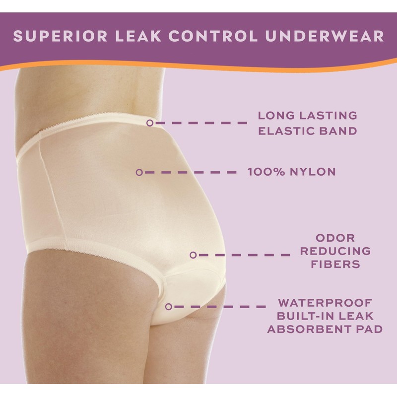 Wearever 6-Pack Women's Nylon Regular Absorbency Incontinence Panties Beige 150