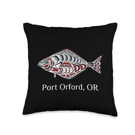 Port Orford Oregon Native American Tribal Halibut Port Orford Oregon PNW Native Indian American Halibut Tribal Throw Pillow, 16x16, Multicolor