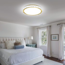 Modern crystal ceiling light LED Ring ceiling Light Luxury Gold ceiling light Living Room Dining Room Bedroom Hotel Lighting with adjustable brightness including remote control (20 inches in diameter)