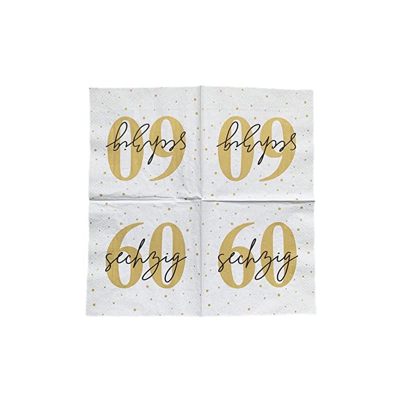 20 Napkins for 60th Birthday 33 x 33 cm White
