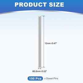 sourcing map 150Pcs 0.6mm x 12mm Dowel Pins, 304 Stainless Steel Cylindrical Round Head Shelves Support Pegs Locating Pin for Bookshelf Cabinet Furniture Component, GB831, Silver