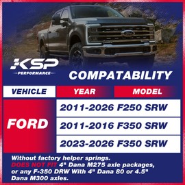 KSP 2" Rear Lift Kit for F250 F350, 2in Rear Lift Block for 2011-2026 F250 F350 Super Duty, 2pcs Lift Blocks with 4pcs Extended Square Leaf Spring Ubolts For Ford Pick up Trucks 2WD 2X2 4WD 4X4